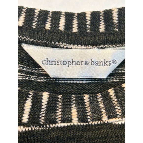 Christopher & Banks Womens Long Sleeve Green White Stripe Sweater Size Large - Picture 4 of 6